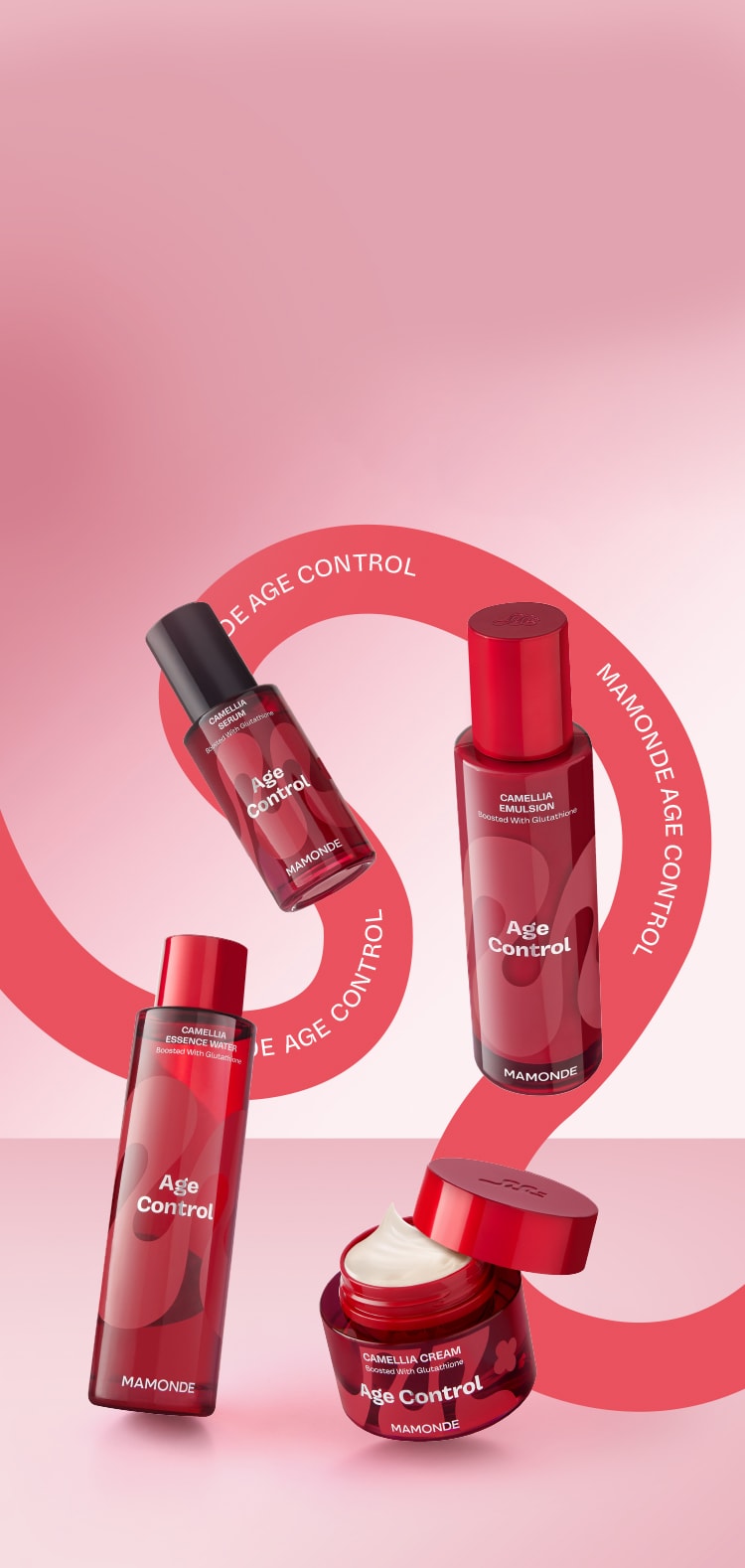 mamonde age control camellia cream, emulsion, serum, essence water