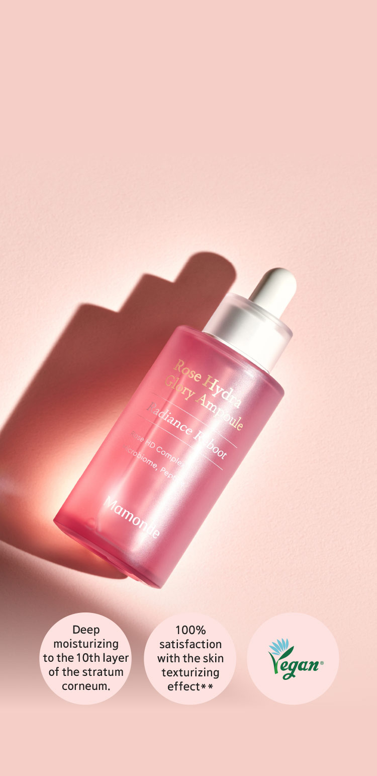 Rose Hydra Glory Ampoule Radiance Reboot Rose HD Complex Microbiome, Peptide Mamonde, Deep moisturizing to the 10th layer of the stratum corneum. 100% satisfaction with the skin texturizing effect** 