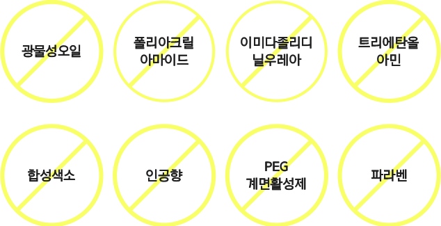 광물성오일/ 폴리아크릴 아마이드/ 이미다졸리디 닐우레아/ 트리에타올아민/ 합성색소/ 인공향/ PEG 계면활성제/ 파라벤
