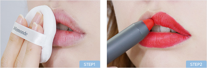 step1 입술 사용 사진, step2 입술 립스틱 사용 사진