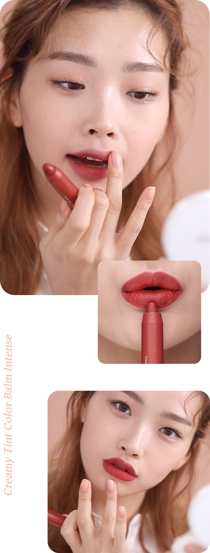 마몽드 크리미 틴트 컬러 밤 인텐스 20호 레드 페퍼를 입술에 바른 모습 / Creamy Tint Color Balm Intense