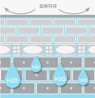 제품 사용 후 외부자극에도 끄떡없는 튼튼한 피부 장벽 속 안전한 수분 일러스트