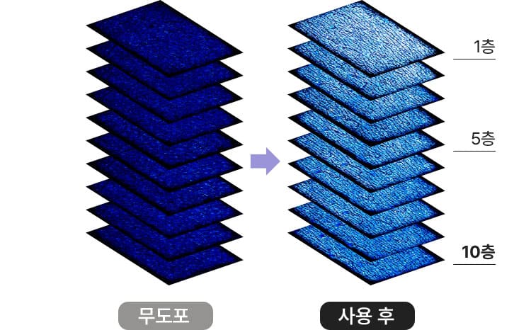 1층~10층 각질층의 무도포, 사용 후 비교