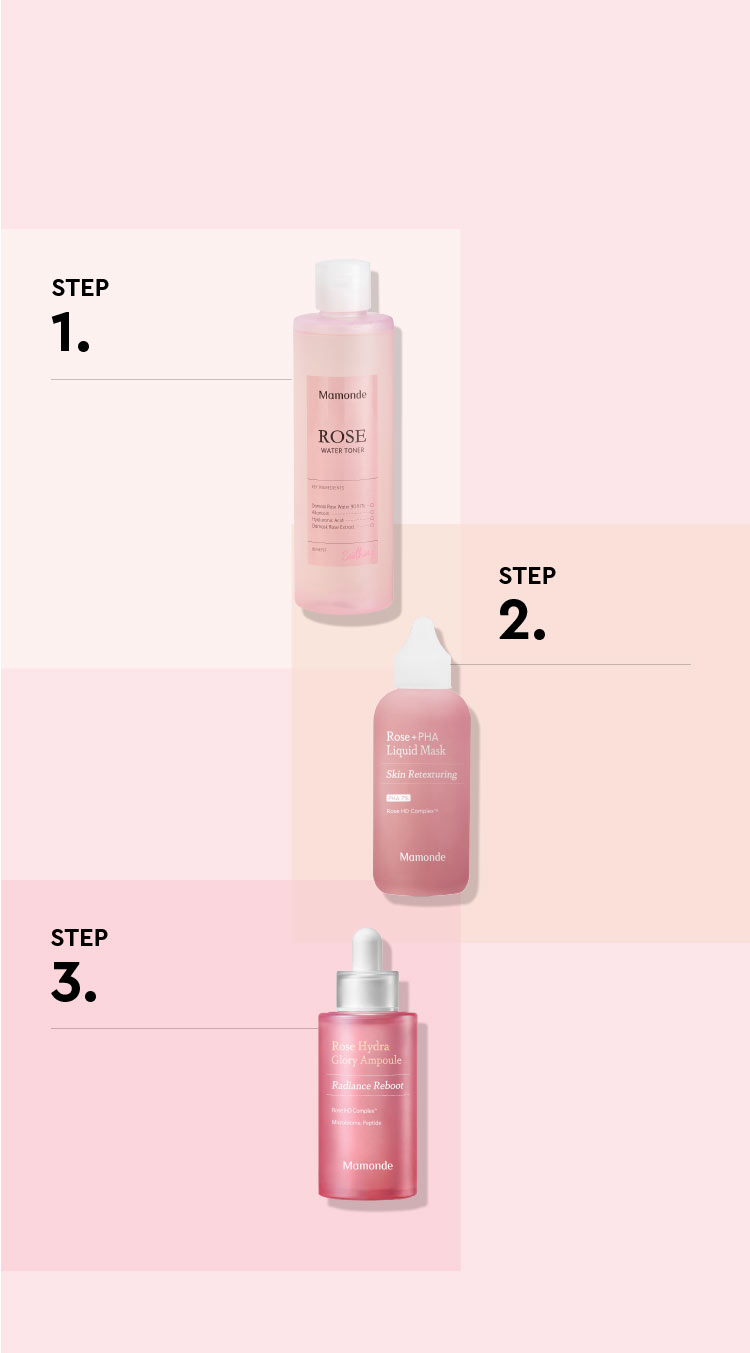 로즈워터 토너, 로즈+PHA 리퀴드마스크, 로즈하이드라 글로리 앰플